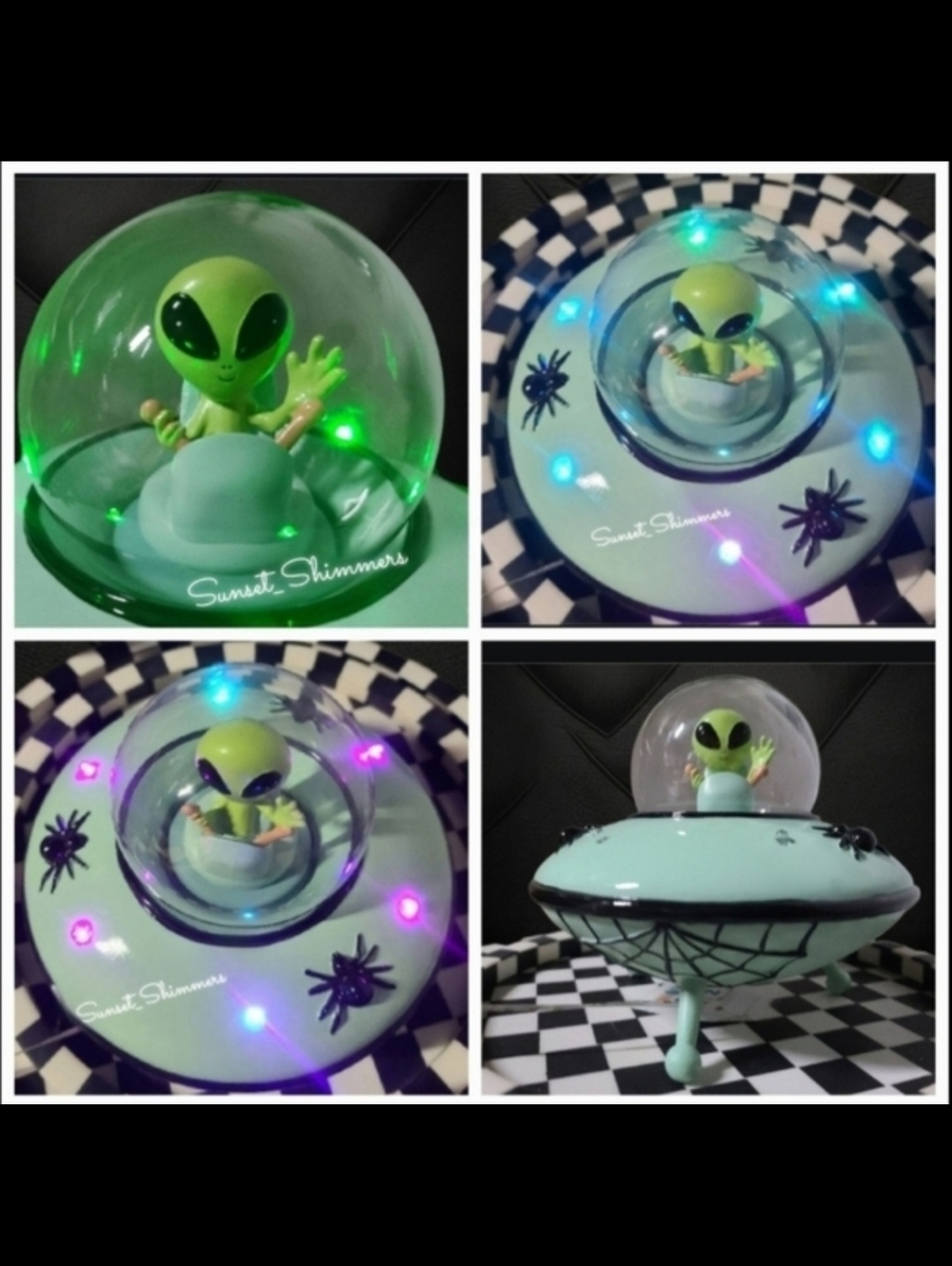 Halloween Retro Style UFO Alien Spaceship Color Changing Light Up Decor Figurine